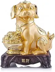 Chinese Feng Shui Statue Zodiac Cow/Tiger/Rabbit/Dragon/Snake/Horse/Sheep/Monkey/Chicken/Dog/Pig Resin Figurine Collection Table Decor,Gold,Rat/4181 (Color : Gold, Size : Dog)
