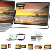 Laptop Screen Extender, 13.3 Inch Mini Game Monitor 360° Rotatable Attachable Portable Monitor Extender for Laptop, Compatible with Mac, PC, Chrome, Powered by USB or Mini HDMI Port, Black