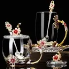 Enamel Flower Glass Coffee Mugs Elegant Flower Tea Cup Set Birthday