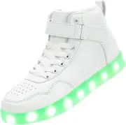 Children's LED Shoes, High-Top, Flashing Light Runners, USB Charging Shoes for Boys and Girls White 35EU