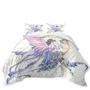 Fantasy Drawing Purplish Fairy and Little Dragon Coverlet