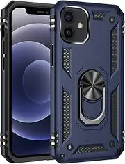 Cavor for iPhone 12 Mini Case (5.4") TPU Case PC Bumper 360° Rotation Ring Holder Kickstand Back Cover [Work with Magnetic Car Mount] Shockproof Protective Cover-Navy Blue