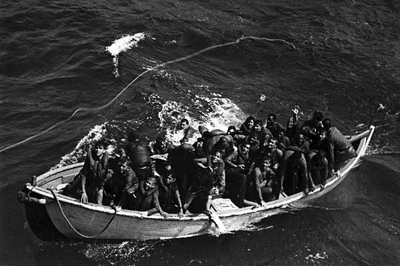 New 5x7 World War II Photo: Survivors of USS PRINCETON adrift in Life Boat