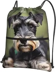 EdWal Adorable Schnauzer Print Drawstring Backpack Gym Bags Sports Bags With Zipper Pocket For Travel Beach, Black, One Size