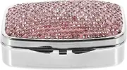 Travel Pill Organizer 4 Compartments Portable Pill Case Crystal Rhinestone Pill Box Daily Pill Holder Medicine Container for Cod Liver Oil Supplement Pink