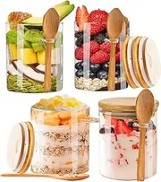 4-Pack 18.2 oz Overnight Oats Containers with Lids,Sealed Borosilicate Glass Jars with Bamboo Lid and Spoon,Clear Food Storage Jar for Kitchen,Candy, Spices, Coffee Beans,Cookies, Salad,Oats, Flour