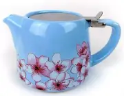 Alfred Ceramic and Stainless Steel Teapot with Infuser Blue Pink Floral 20 Oz