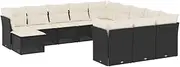 vidaxl Garden Sofa Set - 12 Piece Modular Patio Lounge with Cushions - Black Poly Rattan