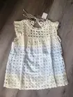 Jennifer & Grace sz S RARE Eyelet Ombre Yellow Blue Tie Back Flutter Sleeve Top