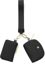 [Mum's memory] Mini Zip Around Wristlet Wallet for Women Dual Pouch Wristlet Portable keychain wallet Coin Purse Mini Women Coin Pocket, Black+Gold, Solid Color