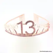 Metal Rhinestone Age 13 Birthday Tiara - Rose Gold