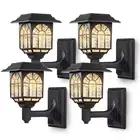 Solar Fence Lights, 4 Pack Solar Lights Outdoor Waterproof Lantern Warm White...