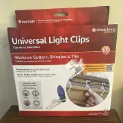 Clear Outdoor Christmas Light Clips Set 100 3.5" Works on Gutters, Shingles, NEW