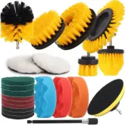22 Pc Drill Brush Set with Brushes, Sponges, Pads, Buffing Pads, Extension Rod
