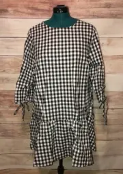 New Look Women's Dress Sz 14 Multi Color Drop Hem Gingham 3/4 Sleeves NWT LBB76