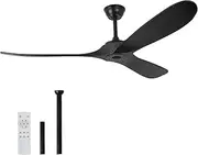 USOR 70inch Black Ceiling Fan No Light with Remote, 3 Blade Wood Propeller Ceiling Fans Indoor Outdoor Ceiling Fan for Patios Living Room, Silent Reversible DC Ceiling Fan