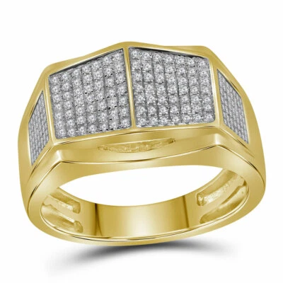 10kt Yellow Gold Mens Round Diamond Symmetrical Arched Square Cluster Ring 1/3