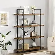 4-Tier Bookcase, Vintage Industrial Wood and Metal Bookshelves Display Rack for Home and Office Organizer, Retro Fireboard Brown