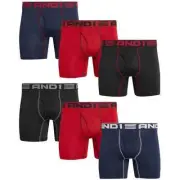 AND1 Men's Pro Platinum Boxer Briefs, 6" 6 Pack 2 Pair Red 2 Pair Blue 2 Black