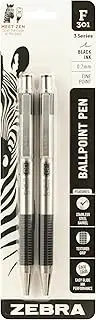 Zebra Pen F-301 Retractable Ballpoint Pen, Stainless Steel Barrel, Fine Point, Black Ink, 2-Pack (27112)