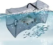 Landing Fishing Pier Nets Drop Net | Portable Folded Cast Net, Foldable Fishing Net | Fishing Bait Trap | Minnow Trap for Crawfish Lobster Catfish Catch Accessories