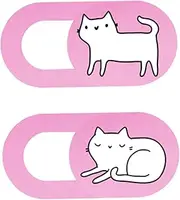 QUMIIRITY Webcam Cover Slide 2pcs Pink Cartoon Cat Design Laptop Camera Cover for Computer and Tablet