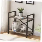 Small Bookshelf for Small Space, 2 Shelf Low Metal Bookcase, Industrial 2-Tier