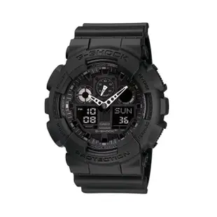 【CASIO 卡西歐】G-SHOCK系列 個性機械感三眼雙顯電子錶(黑/白 GA100-1A1)