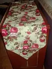 Red Roses and Green Leaves Ivory Tassel Table Runner - FS