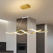 Jaycomey Modern Chandelier, Dimmable LED Pendant Light, Acrylic Wave Contemporary Chandeliers Gold Pendant Lighting for Dining Rooms Dinner Table Kitchen Restaurant, 3000K-6000K, 28W
