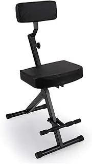 Portable Adjustable Musician Performer Stool - Folding Musicians Performance Chair, Drum Guitarist Keyboard Throne w/ Adjustable Padded Cushion Seat and Back, Foot Rest - Pyle PKST70