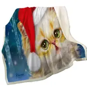 Cute Christmas Cat Design Ginger Santa Kitten Throw Blanket