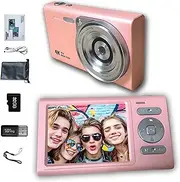 [WisBtyCo] 4K Digital Camera, 48MP, 32GB Memory Card, 16X Zoom, Compact, Vlogging, Portable Small Pink Digital Camera for Kids,Teens Students Boys Girls