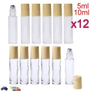 12x 5/10ml Thick Gradient Glass Roll On Bottles Steel Roller Essential Oil /Wood