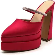 [Generic] Women's Heels Platform Point Toe Block Heeled Sandals Slip On Mules Heels for Women