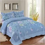Quilt Set Full Queen 3 Pieces Geometric Striped Floral Printed Lightweight Cotton Bedspread Coverlet Sets (1 Printed Quilt and 2 Pillowcases) (Color : L, Size : Full/Queen 225x245cm-88x96)