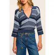 Ramy Brook Azaria Variegated Stripe Cotton Blend Sweater in Navy Stripe at Nordstrom, Size Medium