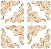 Aiminjey 20 Pcs Decorative Wood Flower Carved Appliques 3.1inch Corner Onlay DIY Unpainted Solid Wooden Carved Corner Decal for Furniture Wardrobe Mirror Photo Frame Closet Decoration (3.1inch)