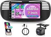 4G+64G for Fiat 500 2007-2015 Android Car Radio Wireless Carplay Android Auto, 7 Inch Android Touchscreen Car Radio FM RDS GPS WiFi Bluetooth Mirror Link Backup Camera