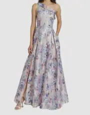 $660 Aidan by Aidan Mattox Women's Pink Floral One Shoulder Gown Dress Size 2
