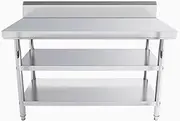 GUAWJRZDP Stainless Steel Kitchen Worktop, Food Prep Worktable, Steel Prep Table, Heavy Duty Prep Worktable with Backsplash, Prep Commercial Table for Restaurant, Hotel, Home(L120xW80cm/47.2x31.4in)