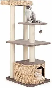 Costway Cat Tree, 131cm Cattail Cat Tower w/Sisal Scratching Posts, Condo, Dangling Ball, Washable Cushions, 4-Layer Cat Activity Center, Climbing Furniture for Indoor Kittens & Adult Cats