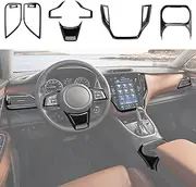 INTGET 4PCS for 2020 2021 2022 2023 Subaru Outback Accessories Subaru Legacy Accessories Carbon Fiber, Navigation Screen Panel, Cup Holder Cover, Steering Wheel Cover, Side AC Vent Covers, IN-0616H