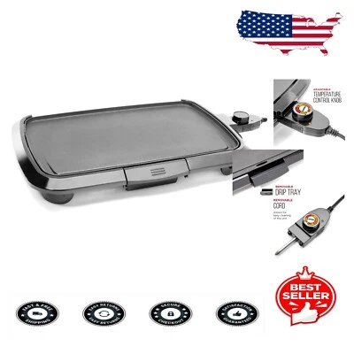 Compact 1200W Electric Griddle with Non-Stick Coating & Cool Touch Edges - Black