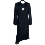 New Cooper St. Black Long Balloon Sleeve Asymmetric Cutout V Neck Dress Size 4