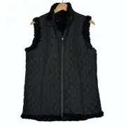 Denim & Co Reversible Zip Front Textured Faux Fur Quilted Vest Size XS Capsule