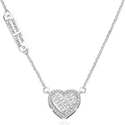 [Oneress] Baguette & Round CZ Pave Love Heart Pendant Mom Necklace - Mother's Day Necklace for Mom from Daughter or Son YA4663
