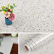 Livelynine Terrazzo Contact Paper White Granite Countertop Wallpaper Waterproof Peel and Stick Countertops for Kitchen Bathroom Counter Top Covers Desk Table Sticker Cabinet Covering 15.8x78.8 Inch