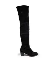 Black Suede Thigh High Mid Heel Boots