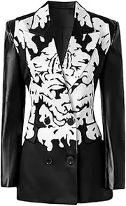 [Bciopll] Women Hit Color Slimming Spliced Buttons Blazers Lapel Long Sleeve Suit Jackets Coats